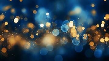 AI generated AI Generated abstract blurry sparkling background with golden star foil particles for Christmas holiday design concept. photo