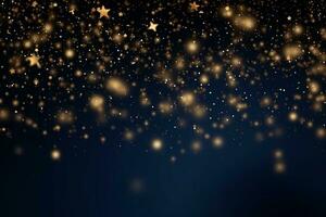 AI generated AI Generated abstract blurry sparkling background with golden star foil particles for Christmas holiday design concept. photo