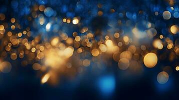 AI generated AI Generated abstract blurry sparkling background with golden star foil particles for Christmas holiday design concept. photo