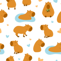 Seamless pattern. Cute capybaras png