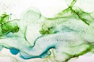Watercolor alcohol ink swirls. Transparent waves in blue and green colors. Delicate pastel spots. Digital decor photo