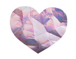 Iridescent holographic textural heart cut out on white background photo