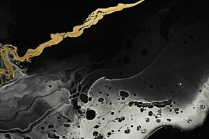 Fluid Art. Metallic gold abstract waves on Black and white background. Marble effect background or texture photo