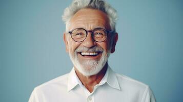 AI generated Happy Senior Man on the Minimalist Background photo