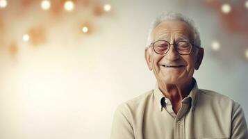 AI generated Happy Senior Man on the Minimalist Background photo