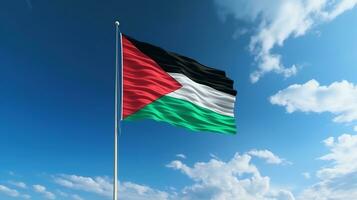 AI generated Palestine Flag Isolated on the Blue Sky with Copy Space photo