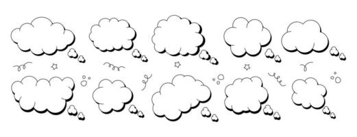 Set of comic speech bubbles in the form of a cloud. Conversation bubble. Hand drawn collection of cloudy speech bubbles. Modern vector illustration.