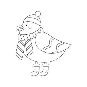 Navidad pájaro en un gorra, bufanda, y botas. invierno fiesta elemento. vector