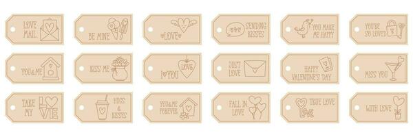 Valentines Day printable tags template in doodle style vector