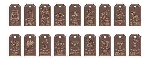 Valentines Day printable tags template in doodle style vector