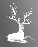 The white deer is an isolated vector, lying calm with closed eyes and resting. Deer with beautiful big horns, a fabulous animal, an element for design, print printing vector