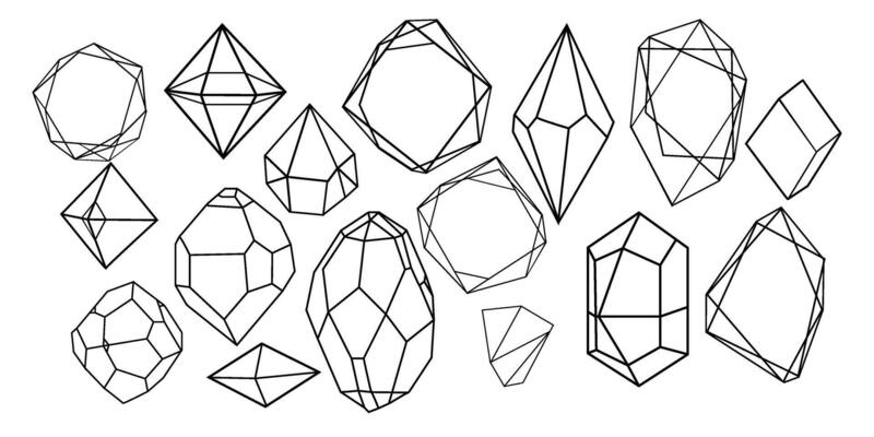 Crystal diamond shape. Geometric Premium Glitter Icon, Polygon mosaic shape amethyst gem quartz stone line art style