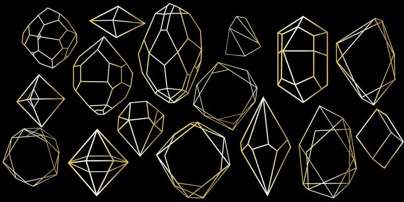 Crystal diamond shape. Geometric Premium Glitter Icon, Polygon mosaic shape amethyst gem quartz stone line art style