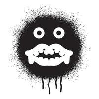 Angry face emoticon graffiti with black spray paint vector