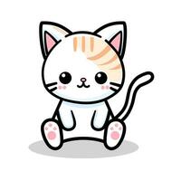 blanco gato gatito gatito aislar en blanco fondo, linda kawaii dibujos animados personaje, contento rostro, rosado mejillas, bebe saludo tarjeta camiseta cuaderno cubrir impresión álbum de recortes cubrir. vector