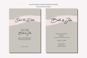 Boda invitación y salvar el fecha tarjeta modelo con cepillo gris neutral y minimalismo vector