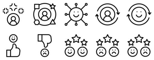 customer experience line style icon set collection vector