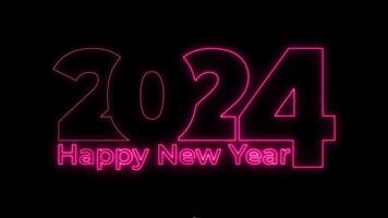 2024 Happy New Year Message in Neon Sign Style with Exploding Colorful Confetti video