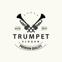 simple brand silhouette design brass musical instrument trumpet, classic jazz trumpet logo vector