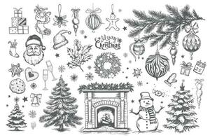 Christmas set in sketch style. Hand drawn illustration. vector