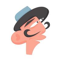 Funny avatar of a man with a mustache and wearing a hat, on a white background vector