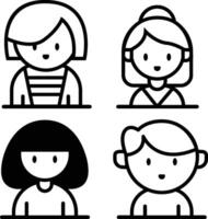 A Collection of Line Art Cute Character Icons vector