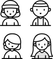 A Collection of Line Art Cute Character Icons vector