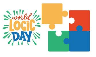 World Logic Day text banner. Handwriting text World Logic Day lettering. Puzzles. Hand drawn vector art.