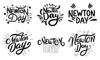 colección de Newton día texto bandera. escritura letras Newton día texto cuadrado composición. mano dibujado vector Arte.