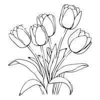 Hand drawn art of tulips branches. Flower isolated on white background. Vintage vector illustration