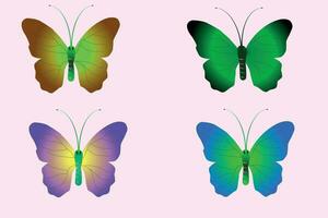 A set of bright hand-painted butterflies on a pink background. Vector illustration.