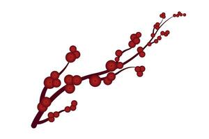 Christmas branch with red berries isolated on a white background. Decoration for a Christmas wreath or garland. Vector illustration.