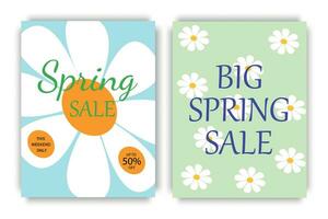 Cute sale banner design with daisies. Vector template for social media posts, banners, mobile applications, advertising.