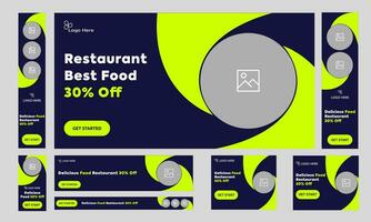 Trendy food services offer banner design for social media post, restaurant delicious food discount, web bundle banner design, editable vector eps 10 file format