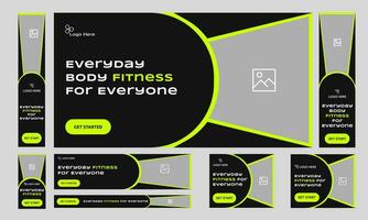 Customizable vector multipurpose web set banner design, fitness web banner, web bundle banner design, meditation banner design, editable vector eps 10 file format