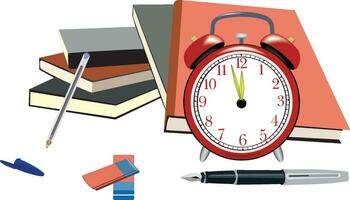 estudiar artículos y alarma reloj vector