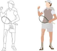 competitive and sporting activity person with tennis racket- vector