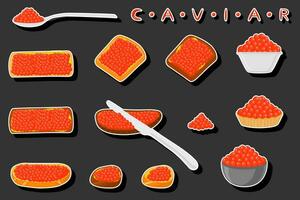 big set various types fish caviar, bread different size vector