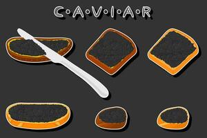 big set various types fish caviar, bread different size vector