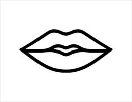 Vector linear icon of sensual lips. A trace of a kiss. Women's beautiful lip shape. Cosmetics company logo. Services of a makeup artist, cosmetologist.