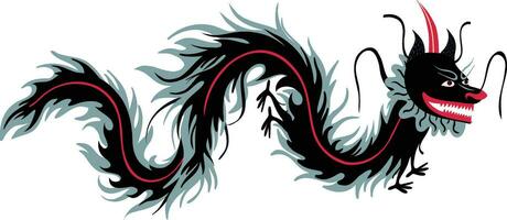 Chinese Black Mystical Fantasy Dragon. cartoon Illustration in childish hand drawn style vector