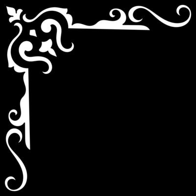 Vintage corners, thin lines Medieval Victorian era Fancy black background white monogram frame, set of abstract icons, simple symbols of Flowers.
