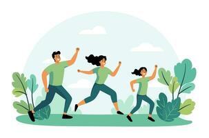 el alegre sano personas correr para ejercicio felizmente con grande sonrisas en el parque. plano estilo dibujos animados ilustración. vector