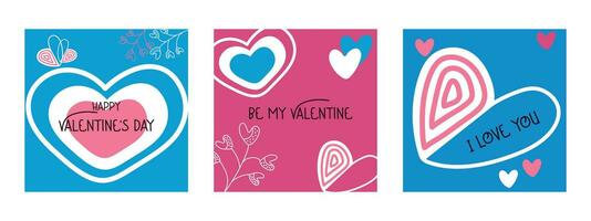 Valentine's Day cards with hearts and captions, I love you, be my Valentine. vector