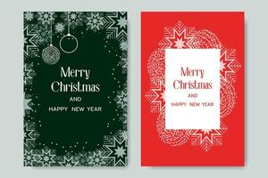 Merry Christmas and Happy New Year greeting cards on a green and red background. vector