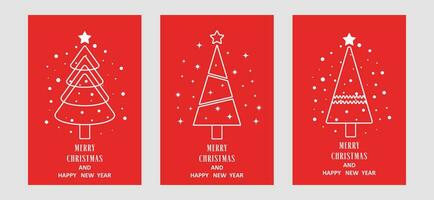 Set of winter Merry Christmas and Happy New Year cards on a red background. vector