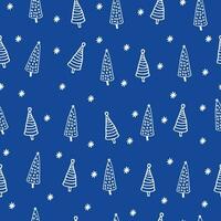 Seamless winter pattern with hand-drawn Christmas trees on a blue background. vector