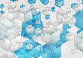 Abstract tech geometric background with grey blue 3d cubes vector