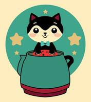 Coffee and cute cat, cute cat vector