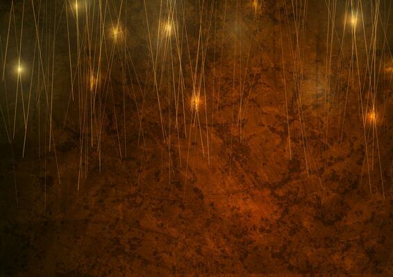 Golden glowing minimal lines on orange grunge abstract background